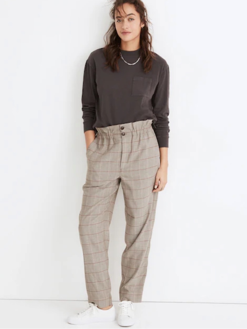 Madewell Paperbag Tapered Pants in Glen Plaid 14